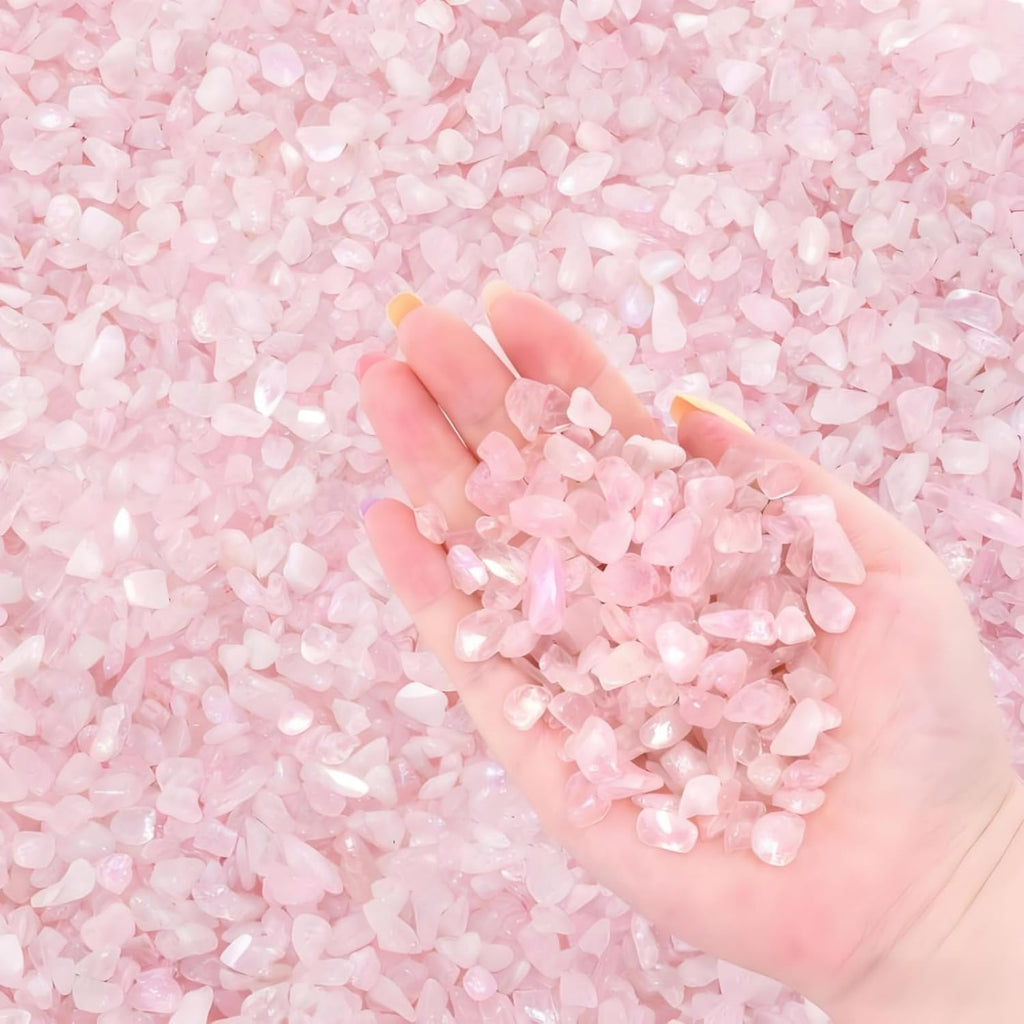 5 lb Natural Rose Pink Crystal, 7-9 mm Tumbled Chips Stones, Irregular Shaped Quartz Bulk, Healing Reiki Gemstone for Potted Plant Vase Decoration Jewelry Making DIY Craft, Light Rose