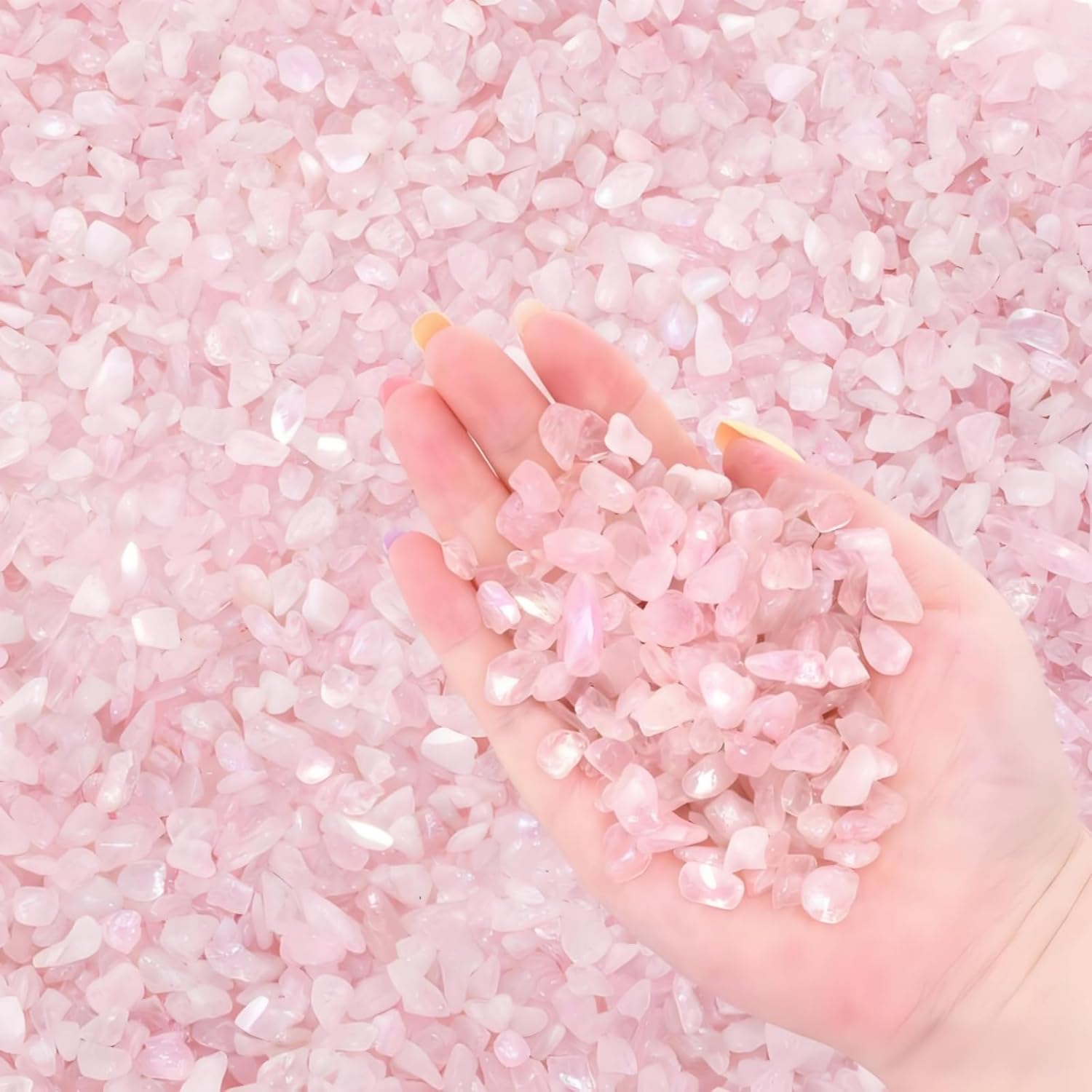 5 lb Natural Rose Pink Crystal, 7-9 mm Tumbled Chips Stones, Irregular Shaped Quartz Bulk, Healing Reiki Gemstone for Potted Plant Vase Decoration Jewelry Making DIY Craft, Light Rose