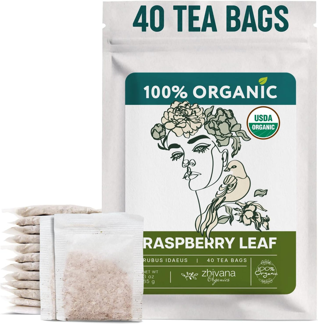 Organic Raspberry Leaf Tea Bags (40 TeaBags) - Red Rasberry Leaf Tea for Womens Cramps, Hormone Balance, Fertility – Te de Hoja de Frambuesa Roja
