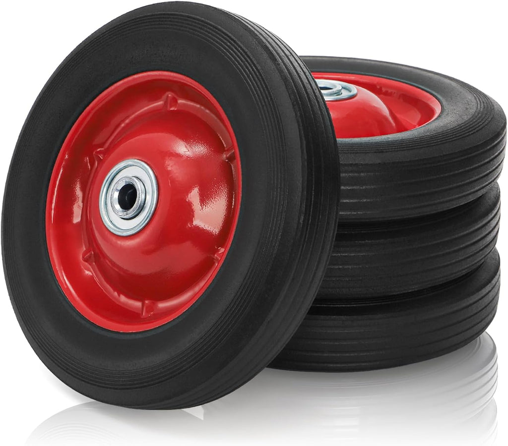 4 Pack Solid Rubber Tires, 8 Inch Flat Free Hand Truck Replacement Wheels with Ball Bearing 1/2-Inch Bore Axle Hole, Heavy Duty Garden Carts Replacement Tires for Wheelbarrow, Wagon (Black Red)