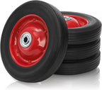 4 Pack Solid Rubber Tires, 8 Inch Flat Free Hand Truck Replacement Wheels with Ball Bearing 1/2-Inch Bore Axle Hole, Heavy Duty Garden Carts Replacement Tires for Wheelbarrow, Wagon (Black Red)