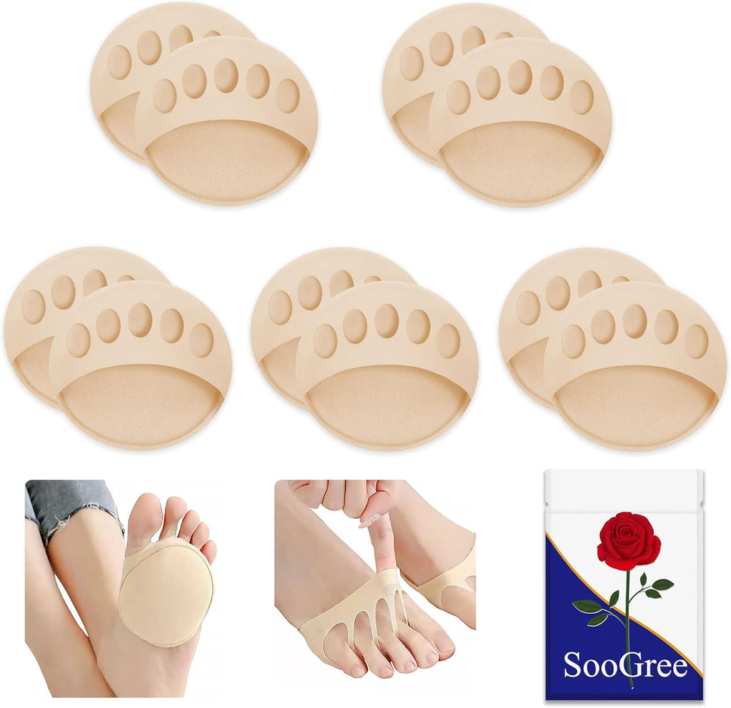 SooGree 5 Pairs Ball of Foot Cushion,Thicken Forefoot Cushion Pad,Forefoot Metatarsal Invisible Socks Pads, Reusable Honeycomb Fabric Foot Pads for Women Men Prevention Pain Relief