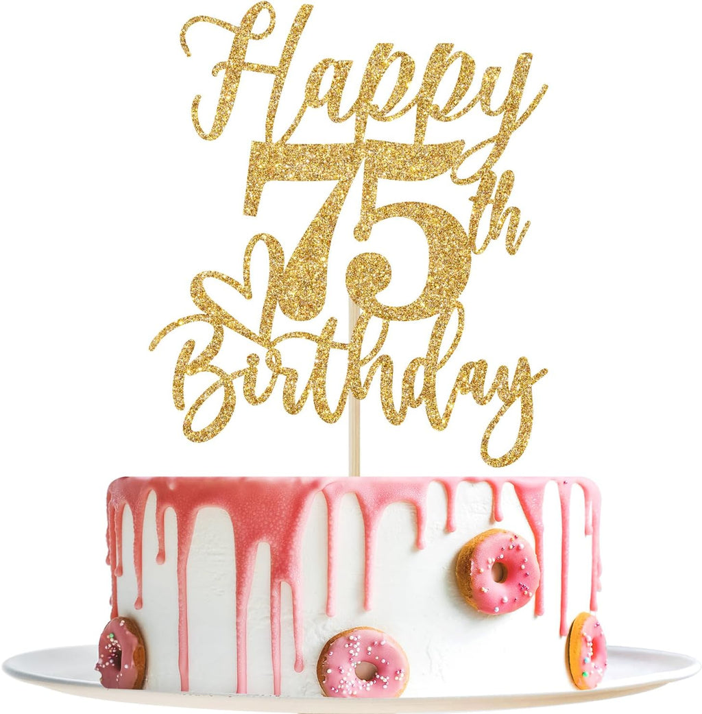 Happy 75th Birthday Cake Topper, 75th Birthday Cake Decorations, Cheers to 75 Years, 75 and Fabulous, 75th Birthday Party Decorations Gold Glitter
