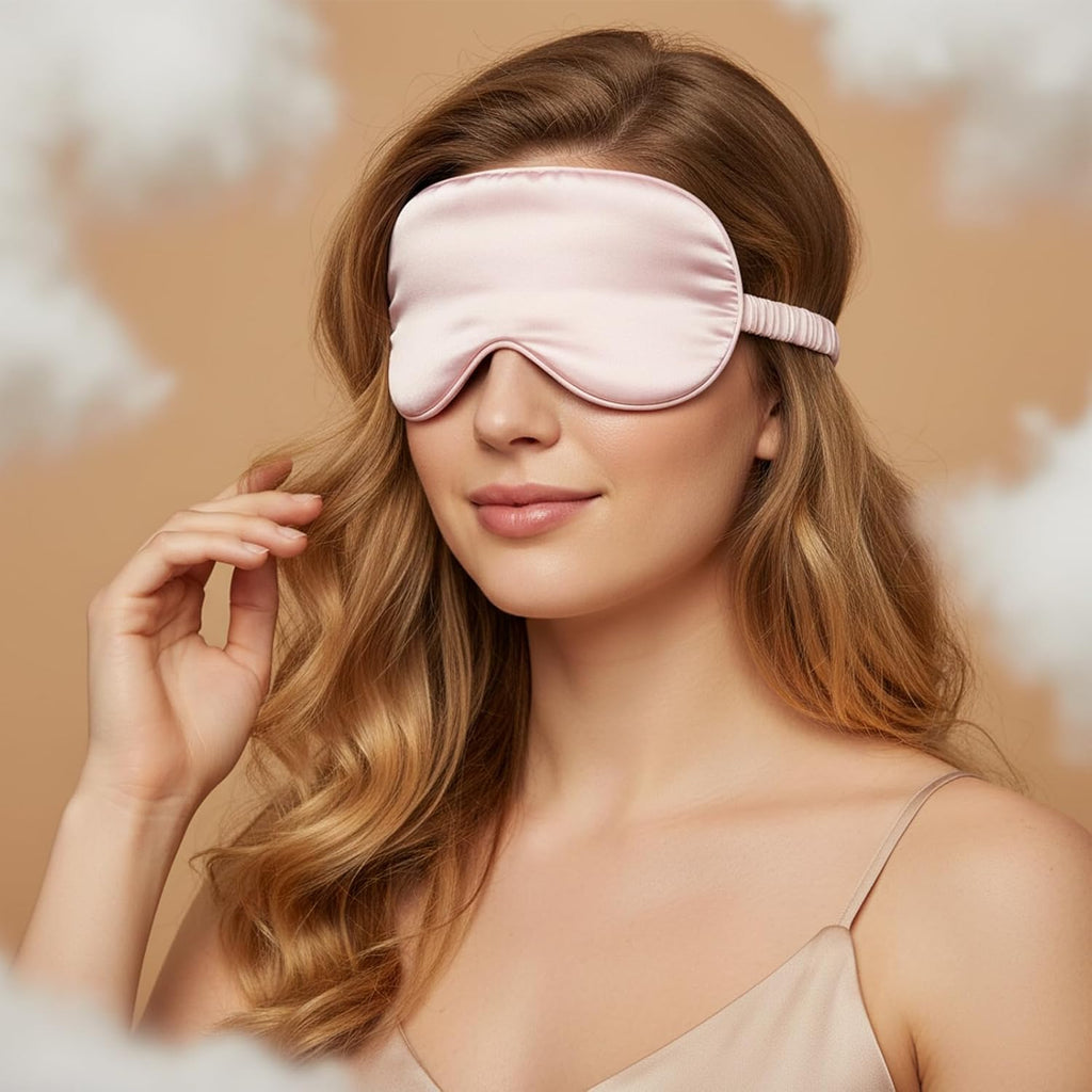 Sleep Mask for Women, Silk Eye Mask with Adjustable Strap Light Blocking Design Night Sleeping Blindfold, Soft Eye Shade Cover for Travel, Pink