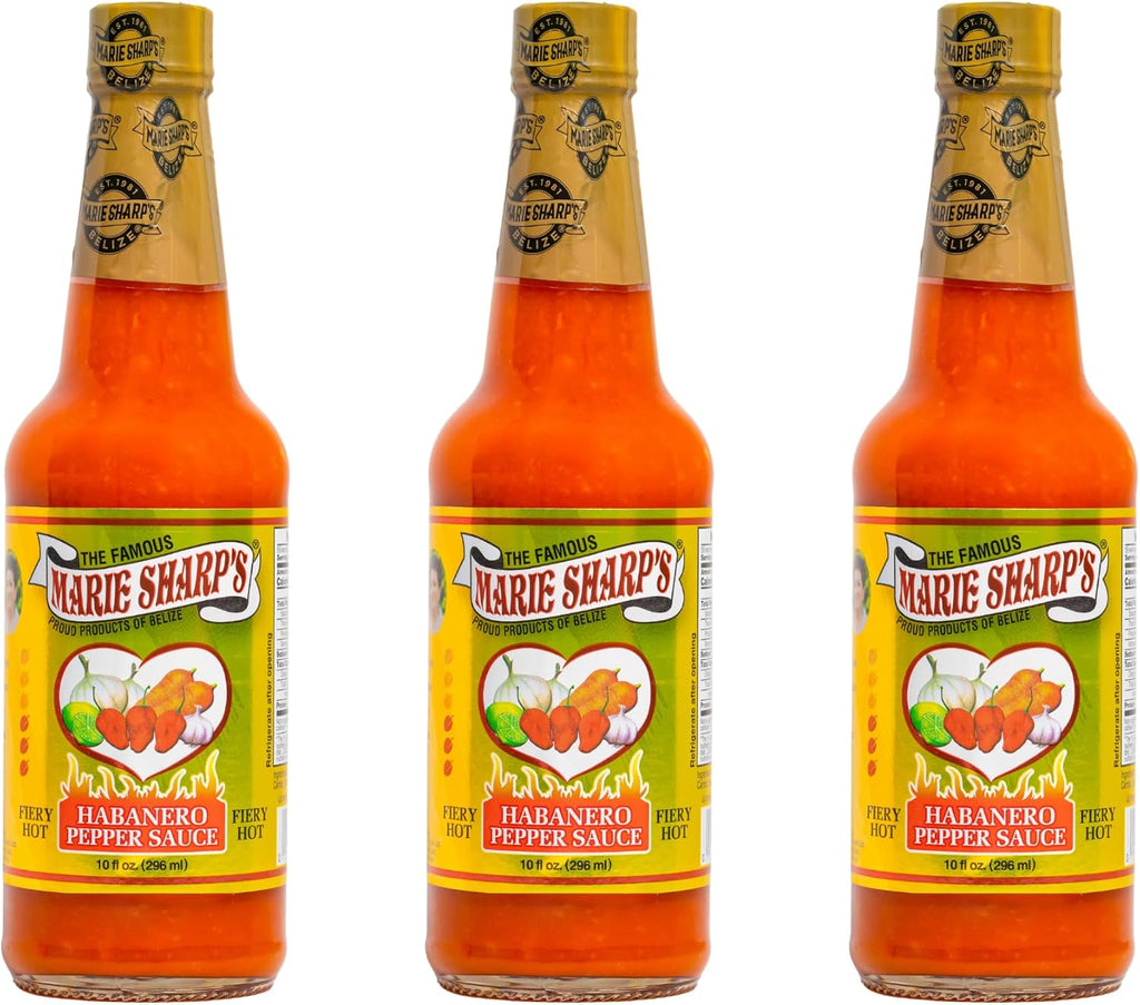 Marie Sharp’s Fiery Hot Habanero Pepper Sauce, 10 oz – Extra Hot Belizean Hot Sauce with Intense Heat & Flavor – All-Natural, Gluten-Free (Pack of 3)