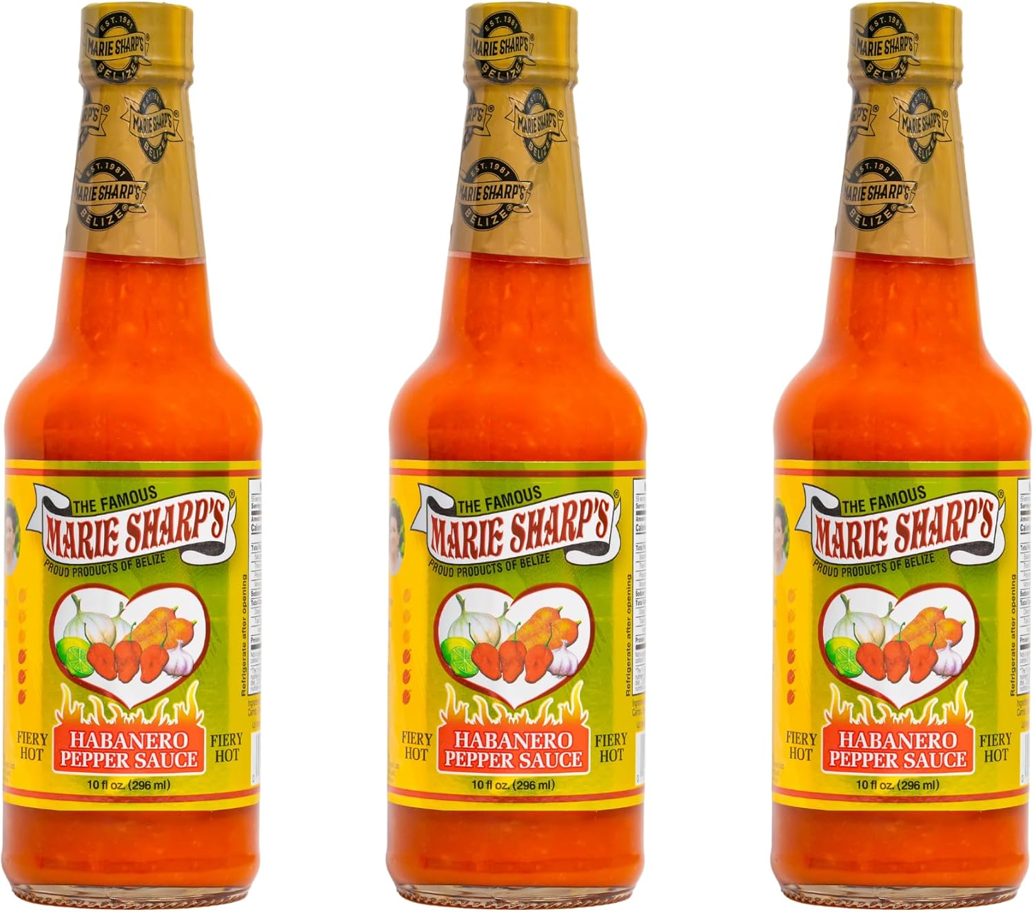 Marie Sharp’s Fiery Hot Habanero Pepper Sauce, 10 oz – Extra Hot Belizean Hot Sauce with Intense Heat & Flavor – All-Natural, Gluten-Free (Pack of 3)
