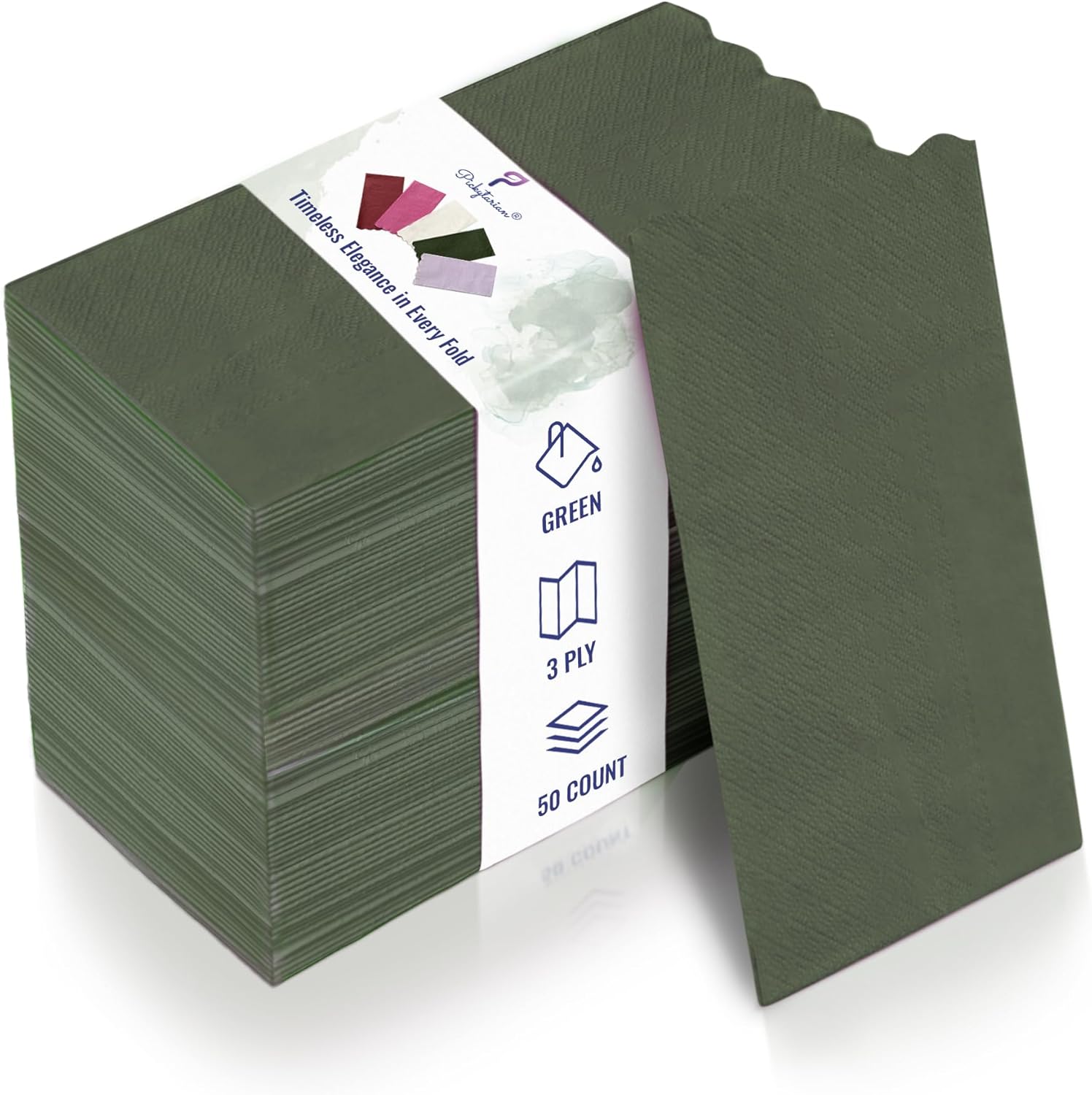 Premium 3-Ply Napkins 50-Count - Compostable 16x16 inch Disposable Green Dinner Napkins for Weddings, Parties & Events - Elegant Eco-Friendly Collection