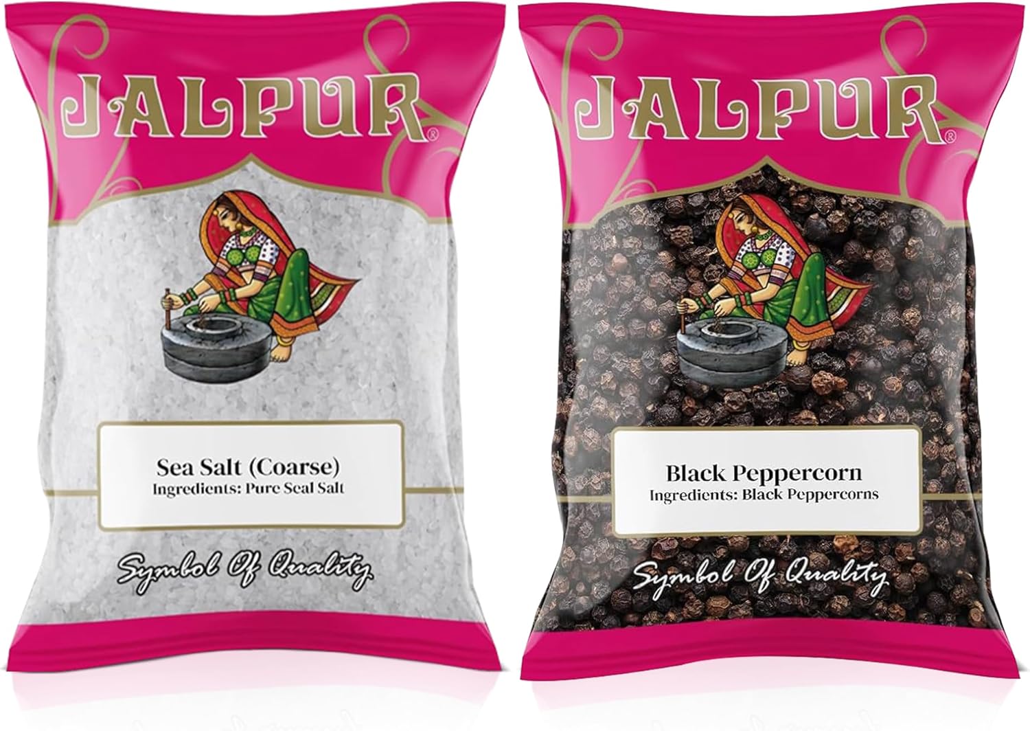 Jalpur Millers Spice Combo Pack - Sea Salt Coarse 200g - Whole Black Peppercorns 100g (2 Pack)