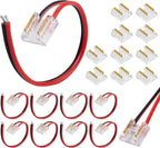 20PCS HFACOWK Premium LED Strip Connectors, Transparent Solderless 2 Pin 8mm LED Light Connector W/10PCS 5.9in Wires, for 12V/24V Single Color COB/SMD LED Lights Strip