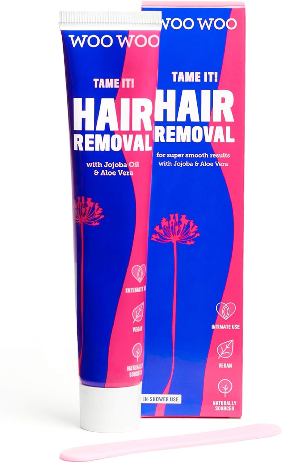 WooWoo Tame It! Natural Intimate Hair Removal Cream - Painless Vegan Hair Remover For Sensitive Skin - Depilatory For Genitals, Bikini, Legs & Bum - Women In-Shower Cream With Aloe Vera - 50ml