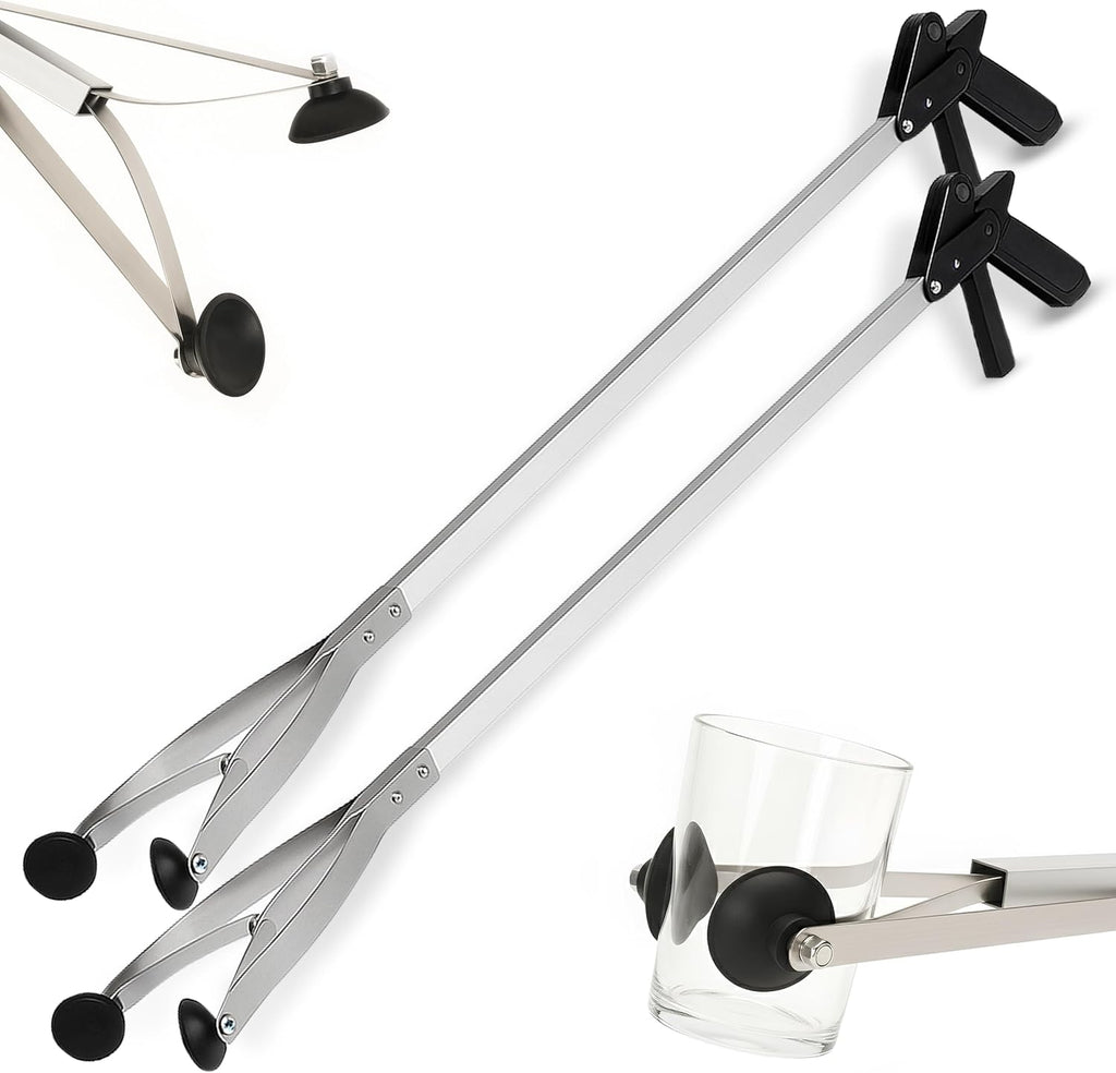 Suction Cup Grabber Reacher 32"" - Elderly Grab It Reaching Pickup Tool Heavy Duty for Seniors - Trash, Sticks, Litter Picker Upper - Extra Long Reach Handle & Handy Extension Arm Claw (2), Grey