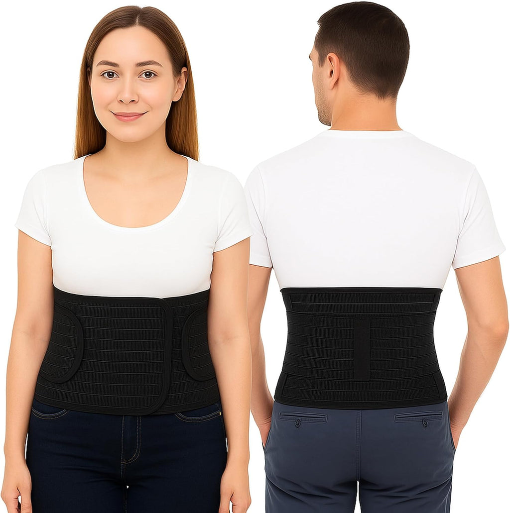 ORTONYX Ergonomic Abdominal Binder Waist and Lower Back Support Belt, Back Brace for Women & Men - Breathable, Elastic, With Extra Band - Black L/XL