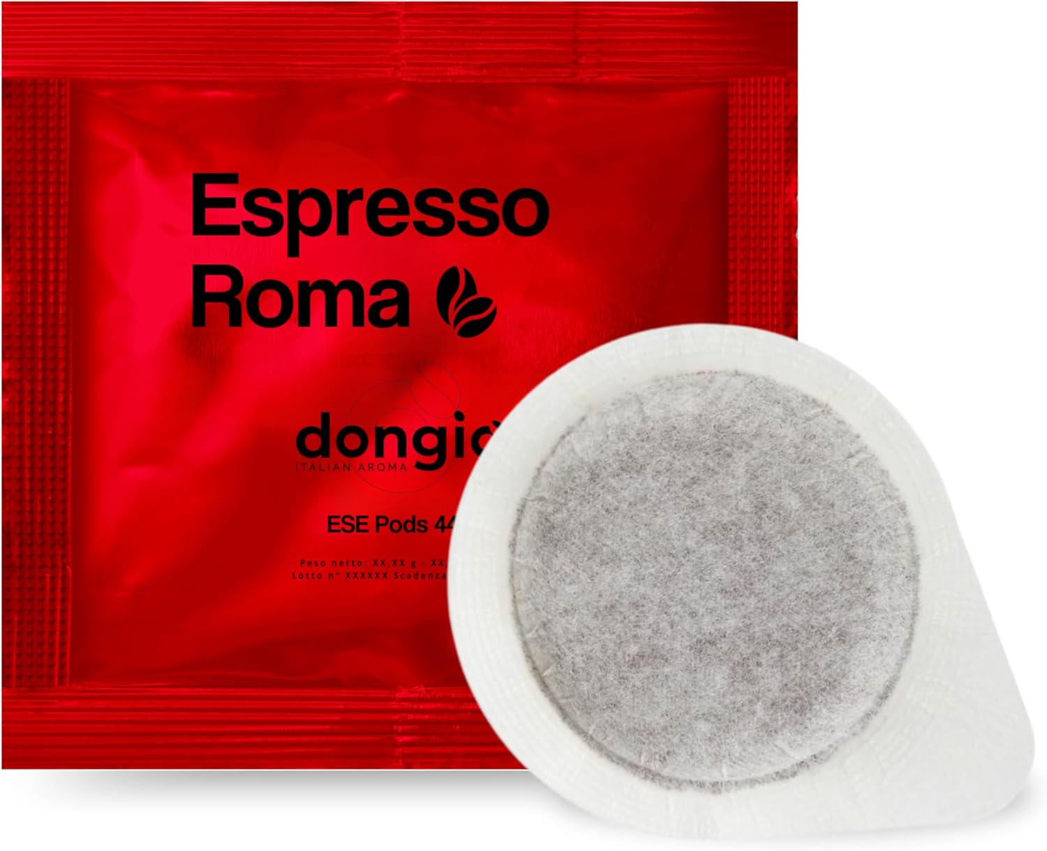 Dongiò Caffè Espresso Roma - 150 Easy Serving Espresso Pods (ESE 44mm) – Med-Dark Roast Coffee (Intensity 7/10) - Roasted and Blended in Italy
