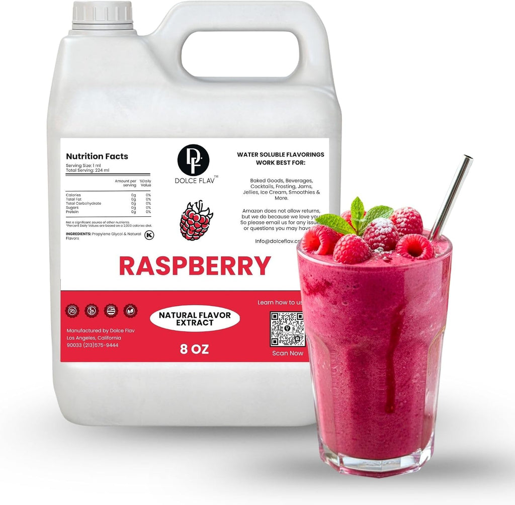 Dolce Flav Natural Raspberry Flavoring Concentrate | Water Soluble | 8 Fl Oz
