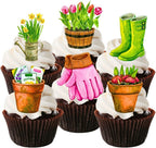 24 Gardener Theme, Green Thumb, Gardening Edible Cupcake Toppers - Stand Up SWEETENED Wafer Cake Decorations