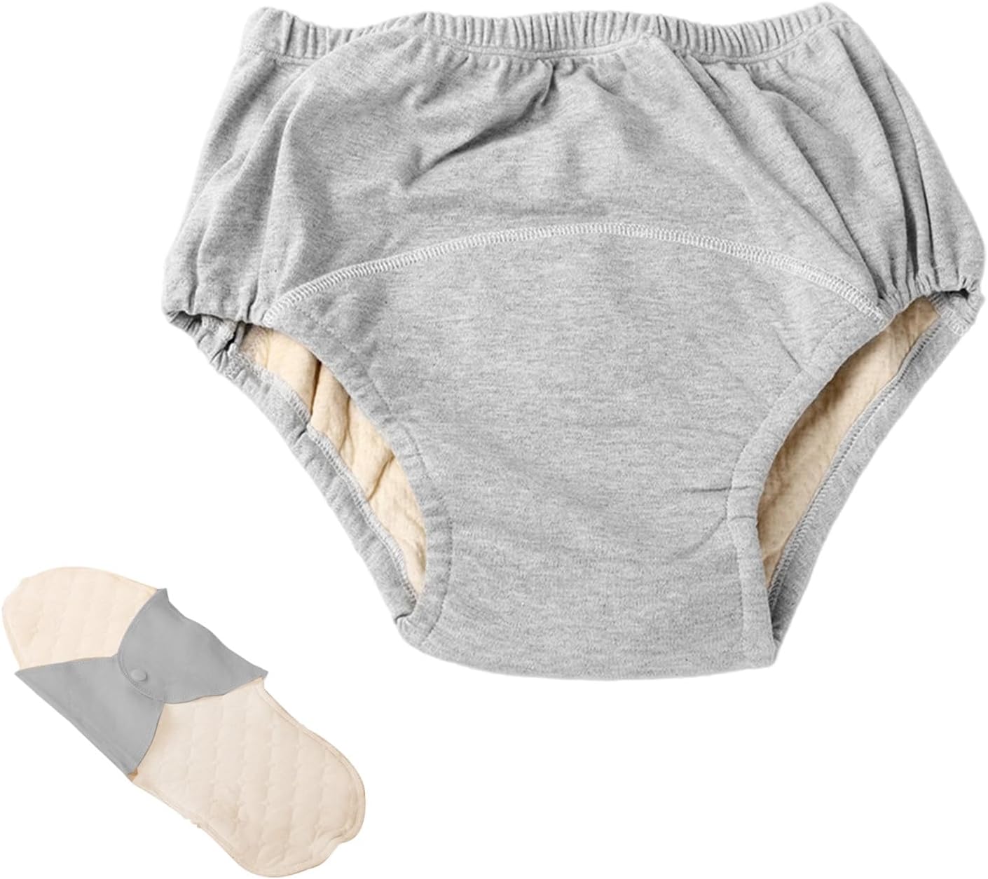 Reusable Adult Diapers, Washable Cloth Diaper Nappy, Leak-Proof Incontinence Underwear with Absorbent Inserts, Urinary Care Panties for Men, Women, Elderly (Grey, X-Large)