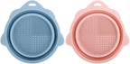 Makeup Brush Cleaner Bowl 2 Pcs Silicone Makeup Brush Cleaner Mat Foldable Makeups Brushes Cleaners Pad Portable Clean Tool for Travel Home Clean Brushes Powder Puff Beauty Blender Sponge, Pink, Blue