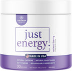 Just Energy Drink Powder, Refreshing Mixed Berry Energy Drink Mix with 21 Energy-Boosting Ingredients, Includes B Vitamins, Choline, Zinc, Chromium and Inositol, 30 Servings