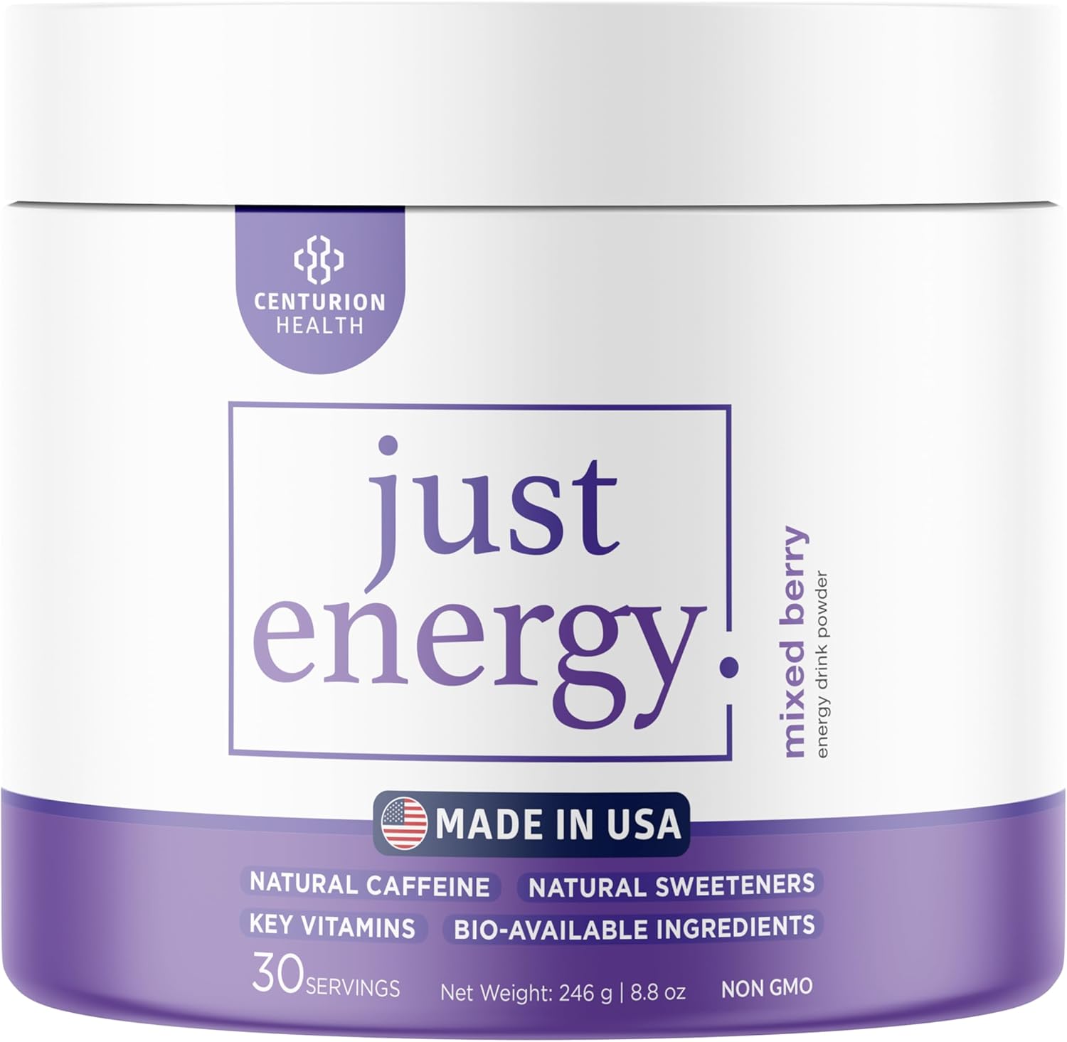 Just Energy Drink Powder, Refreshing Mixed Berry Energy Drink Mix with 21 Energy-Boosting Ingredients, Includes B Vitamins, Choline, Zinc, Chromium and Inositol, 30 Servings