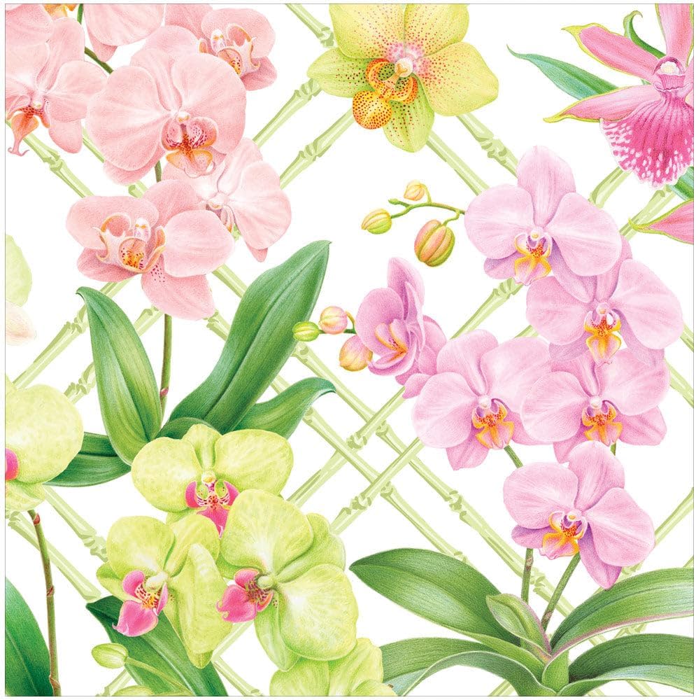 Caspari Orchid Conservatory Dinner Napkins - 20 Dinner Napkins per Pack, 2 PACKS