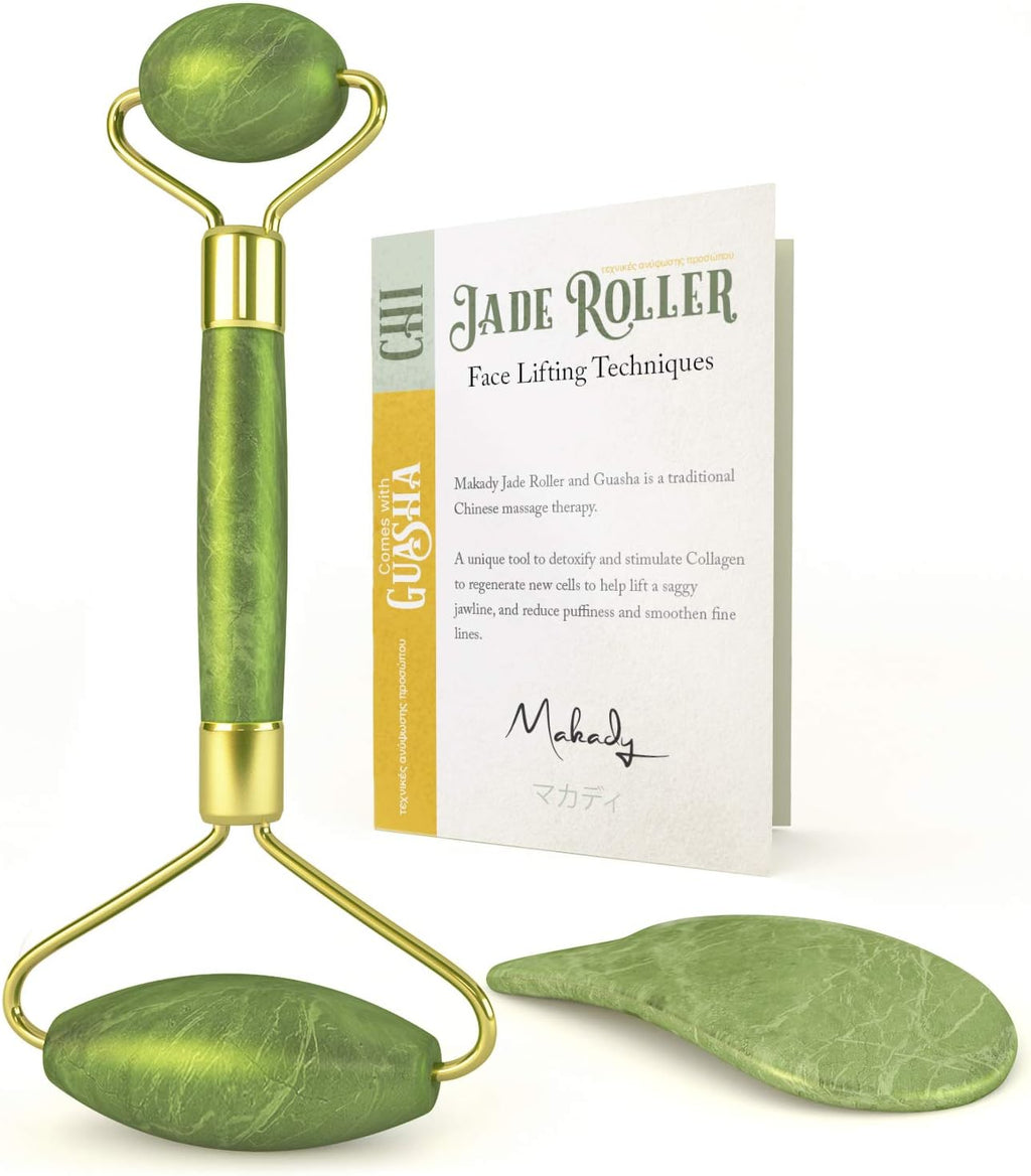 Natural Jade Roller– Gua Sha – Lymphatic Drainage Tool for Face, Neck, Body - Anti Aging Treatment – Reduces Wrinkles and Fine Lines