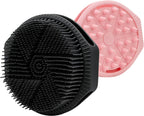 Silicone Body Scrubber for Men Women, Dual-Sided Bath Brushes Gentle Exfoliating Body Scrubber Scalp Massager for Deep Cleansing, Soft Silicone Loofah Body Washing Brushes (Black+Pink)