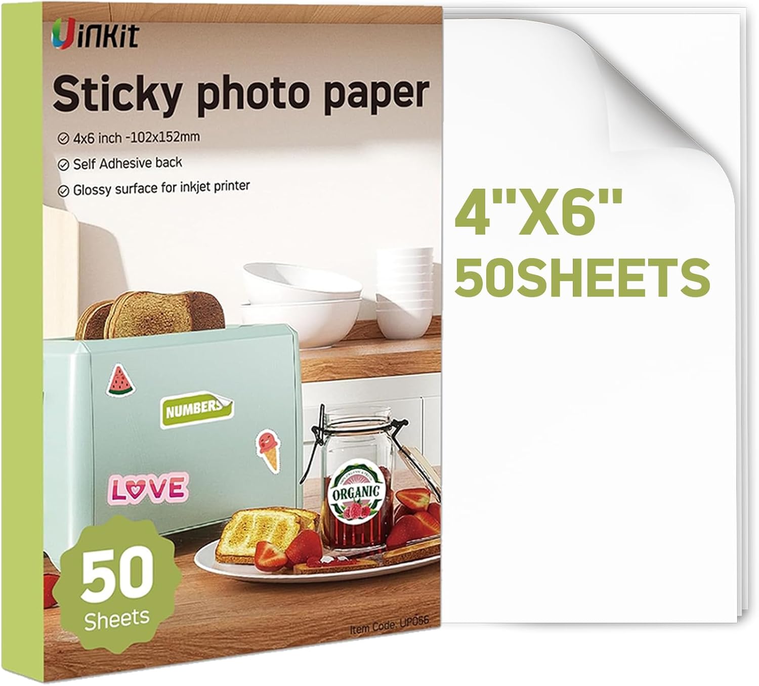 Uinkit Glossy Sticker Paper for Inkjet Printer, 4 x 6 Inches 50 sheets 135Gsm 6.5Mil Printable Self Adhesive Photo Paper Priner Sticker Papers for Inkjet Printer Dries Quickly Vivid Color (50, 4X6)