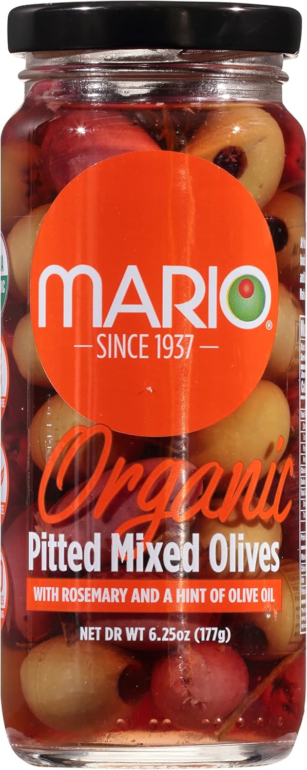 Mario Camacho Greek Organic Kalamata and Green Olives Pitted with Rosemary and Olive Oil, 6.25 Ounce