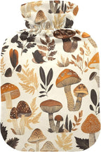 Cottage Style Aesthetic Mushrooms Hot Water Bottle with Cover, 2Liter Soft Velvet Winter Warm Water Bag for Neck and Shoulder Pain Relief Period Cramps Bed Hand Feet Warmer