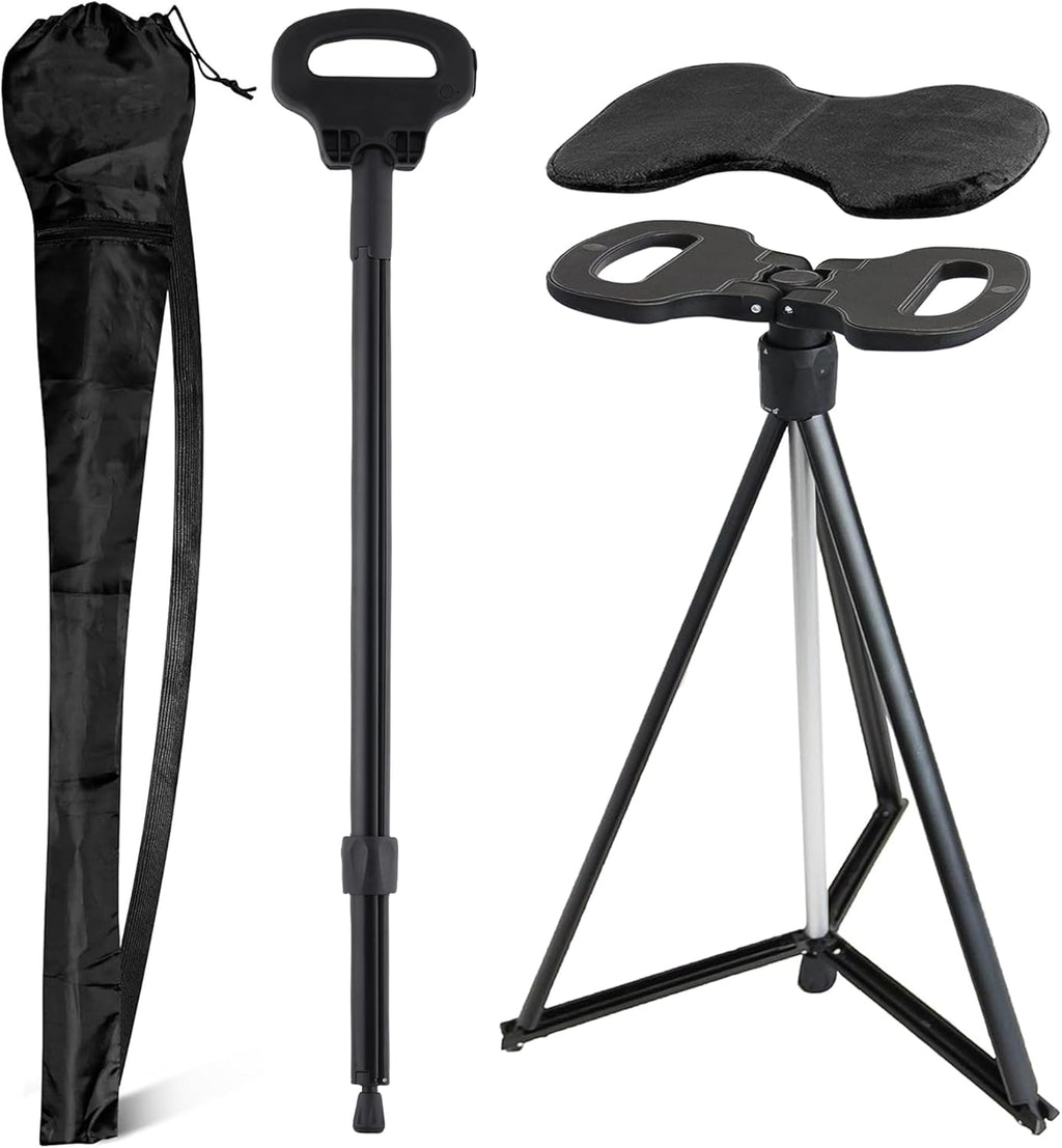 ALEVMOOM Walking Cane with Seat 2-in-1 Cane Stool for Adults, Aluminum Walking Stick with Seat, Stick Chair Portable Stool for Senior