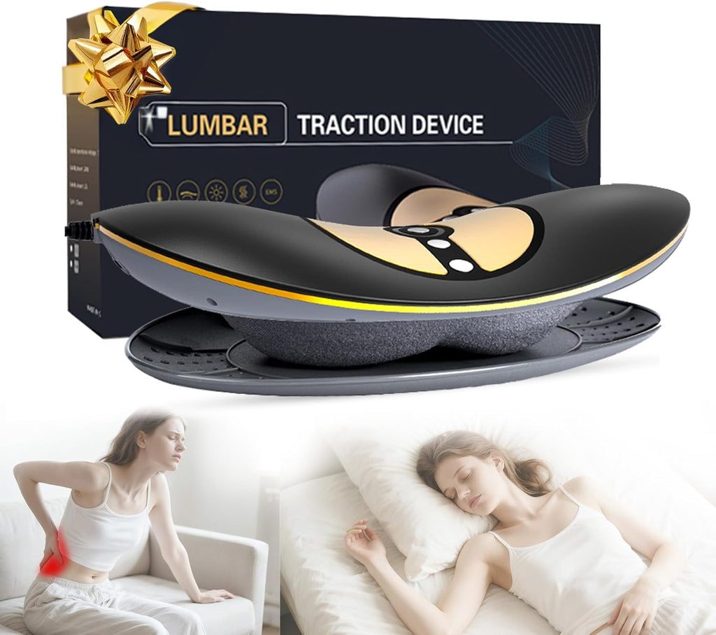 Lumbar Traction Device, Electric Lower Back Stretcher Device with Dynamic Airbag, 3 Level Vibration Massage, Adjustable Temperature from 113 to 131℉ (45 to 55℃), Easy to Use