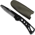 Stainless Steel Folding Beard Comb - Portable Multifunction Anti Static Comb with Leather Cover for Men Grooming, Combing Hair, and Mustache Styling