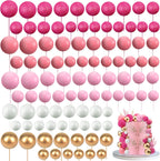 108 Pcs Balls Cake Topper DIY Cupcake Insert Foam Balloons for Cake Baking Wedding Anniversary Birthday Decoration(Pink Series, White, Gold,Multi Sizes)