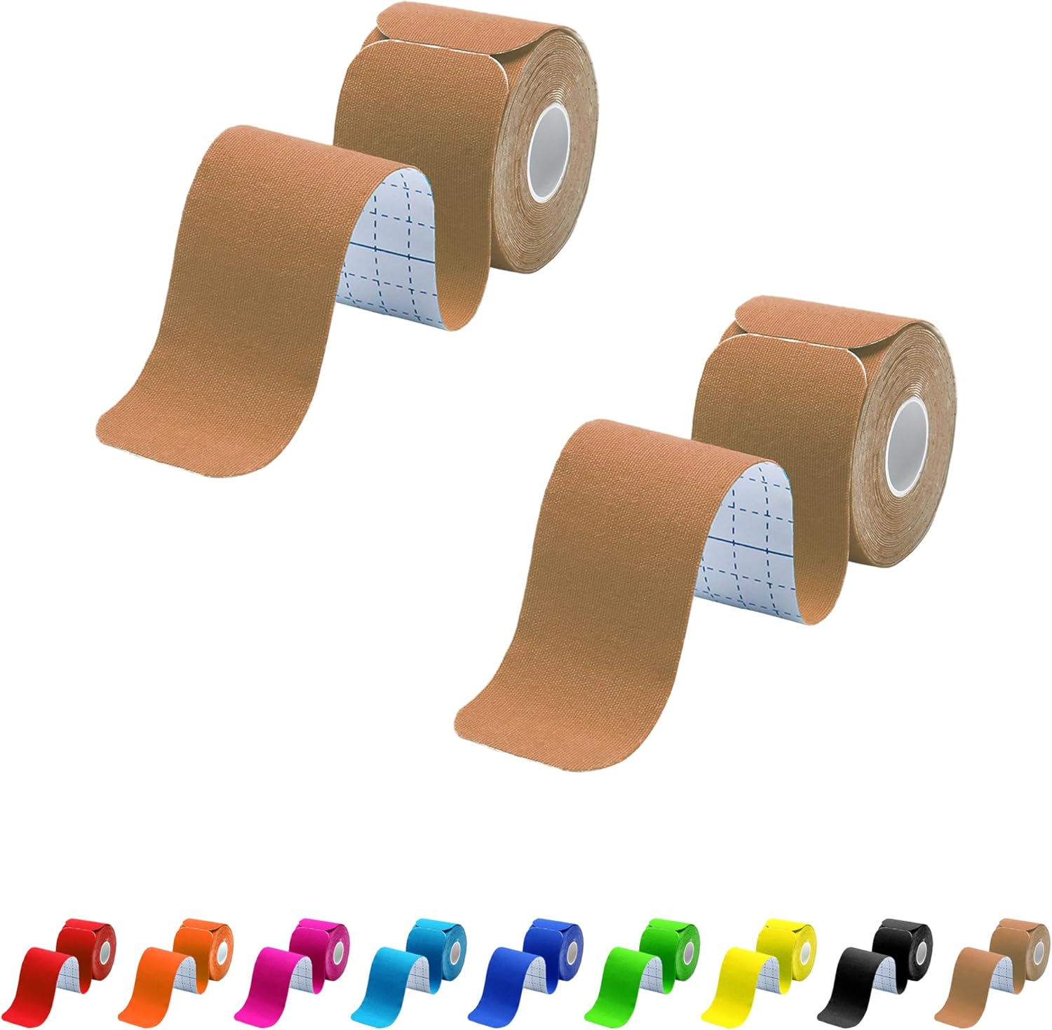 Kinesiology Tape Precut 2 Rolls Pack, Athletic Tape for Muscle Joints Support, 40 Strips for Knee Ankle Shoulder Back, Latex Free and Water Resistant, Beige