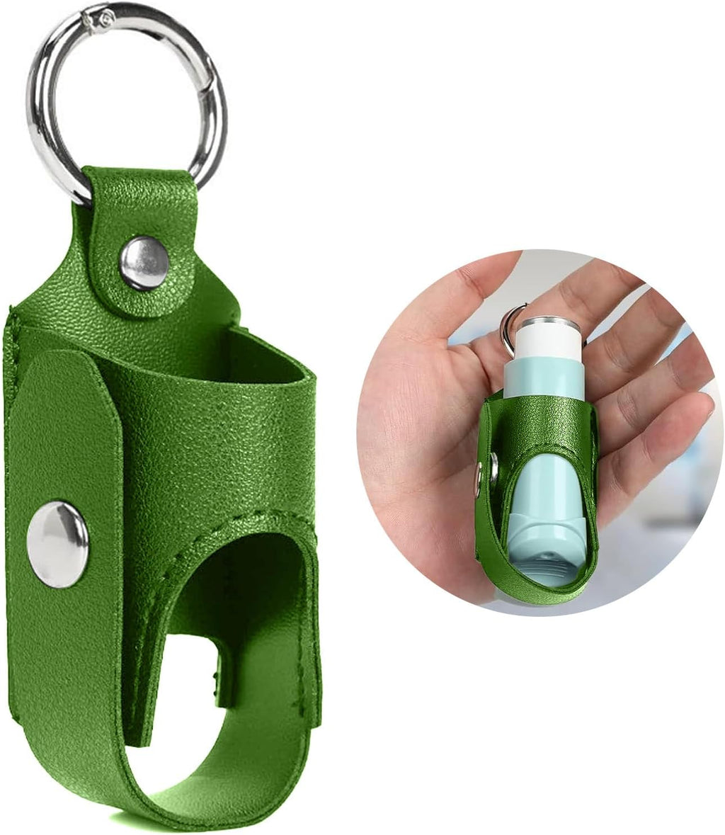 Inhaler Travel Case for Asthma - Medical-Grade PU Leather Holder with Detachable Keychain & Carabiner | Fits Ventolin/ProAir/Flovent (Adult & Kids) - Water-Resistant Protective Cover(Army Green)