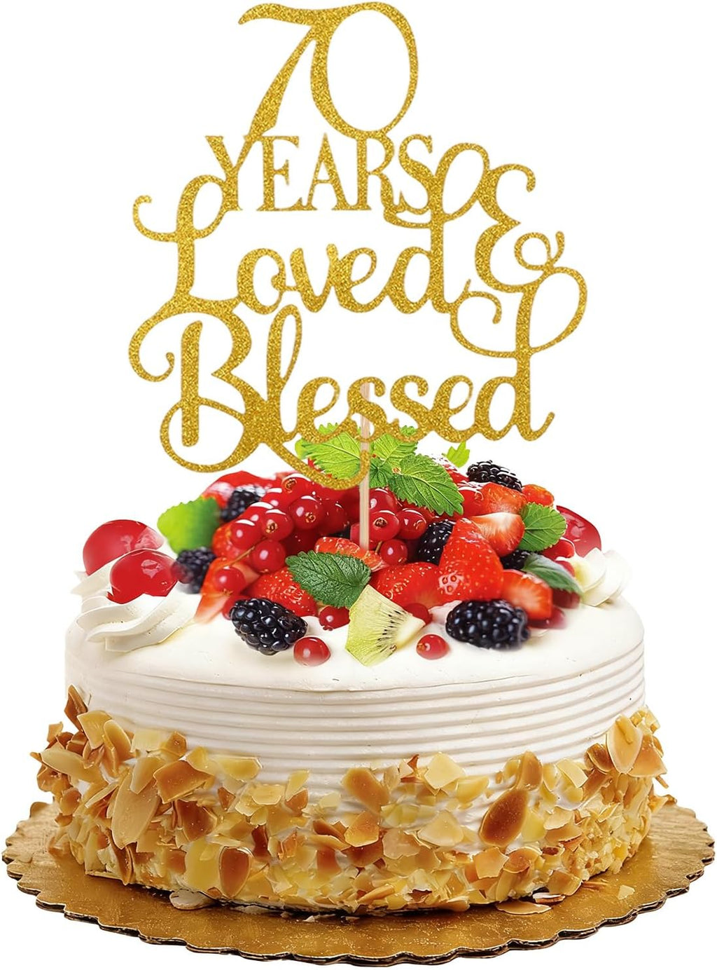 Gold Happy 70th Birthday Cake Topper, Glitter 70th Birthday Decorations for Women Hello 70 Wedding Anniversary Party Cake Decorations Supplies
