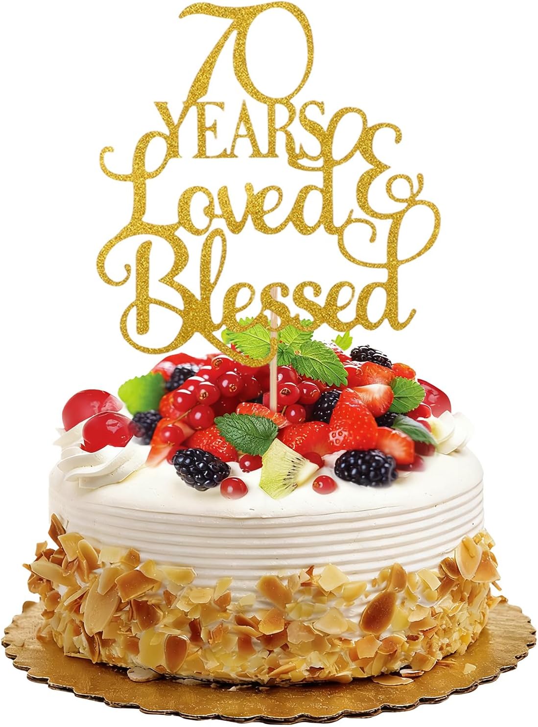 Gold Happy 70th Birthday Cake Topper, Glitter 70th Birthday Decorations for Women Hello 70 Wedding Anniversary Party Cake Decorations Supplies