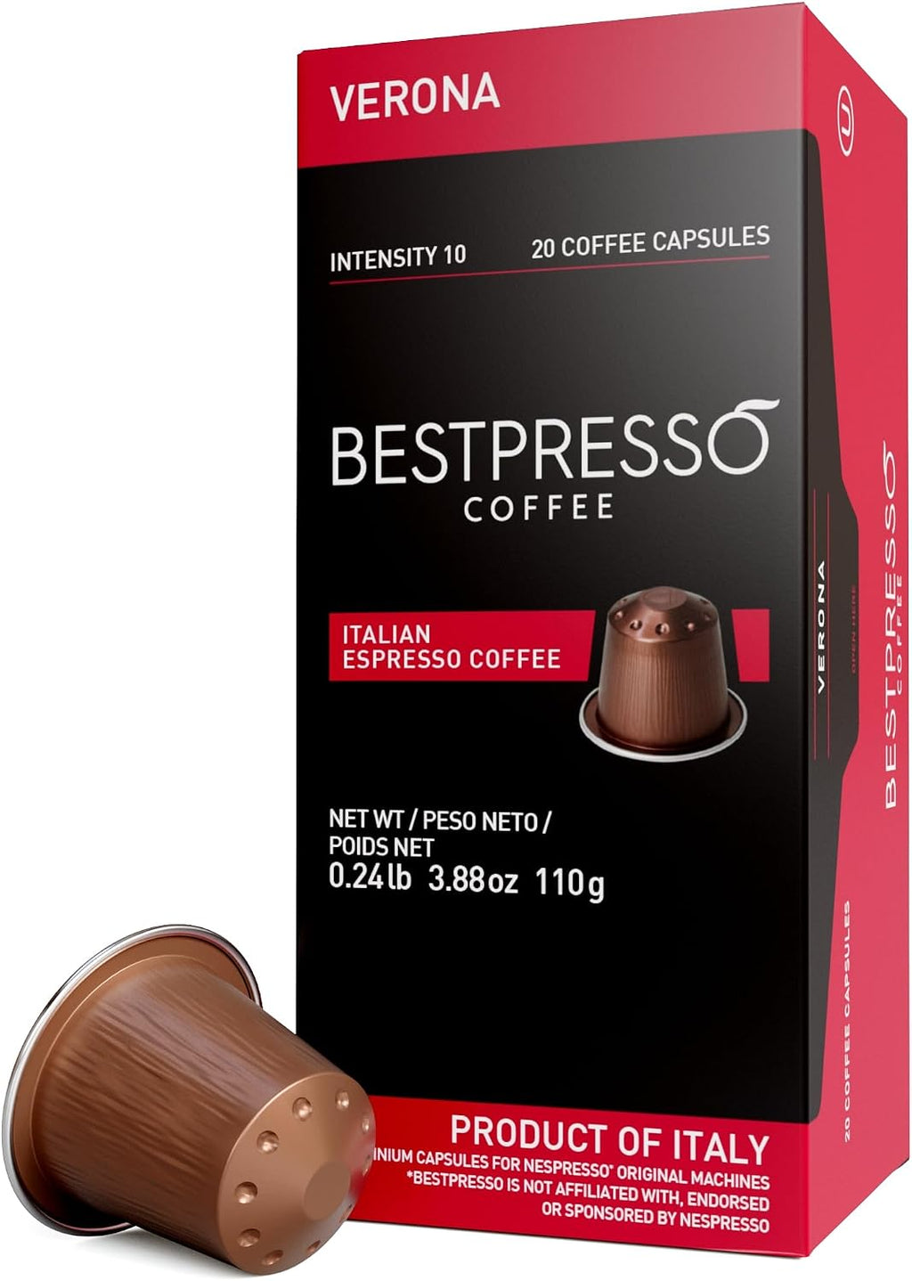 Bestpresso Coffee for Nespresso Original Machine 120 Aluminum pods Certified Genuine Espresso Verona Blend (High Intensity) Pods Compatible with Nespresso Original 60 Days Satisfaction Guarantee