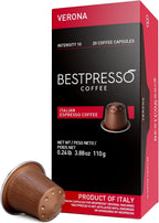 Bestpresso Coffee for Nespresso Original Machine 120 Aluminum pods Certified Genuine Espresso Verona Blend (High Intensity) Pods Compatible with Nespresso Original 60 Days Satisfaction Guarantee
