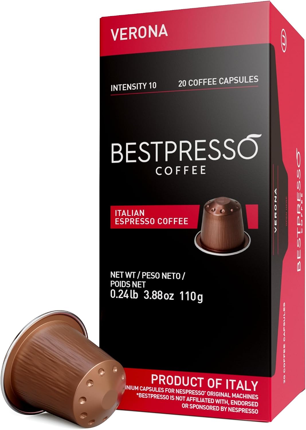 Bestpresso Coffee for Nespresso Original Machine 120 Aluminum pods Certified Genuine Espresso Verona Blend (High Intensity) Pods Compatible with Nespresso Original 60 Days Satisfaction Guarantee