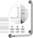 Brushed Nickel Angled Grab Bar 16x24 Inch, iHansee Bathroom Safety Bar w/Anti-Slip Knurled Grip, Wall Mount L Shaped Shower Handle for Elderly Senior Handicap, Toilet Bathtub Balance Support Bar