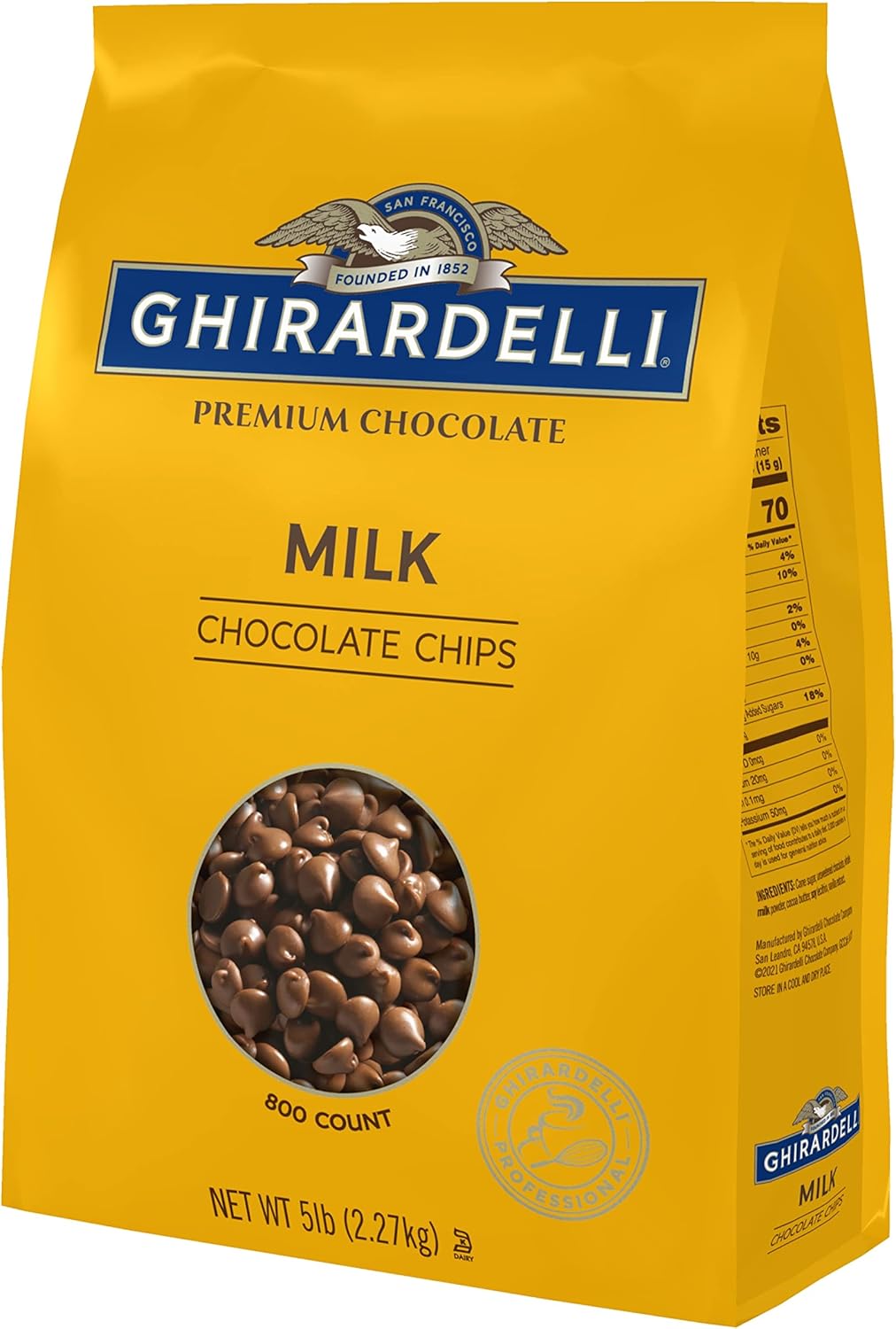 Ghirardelli Chocolate Company Milk Chocolate Chips 800 per lb, 5lb. Bag (Pack of 1)