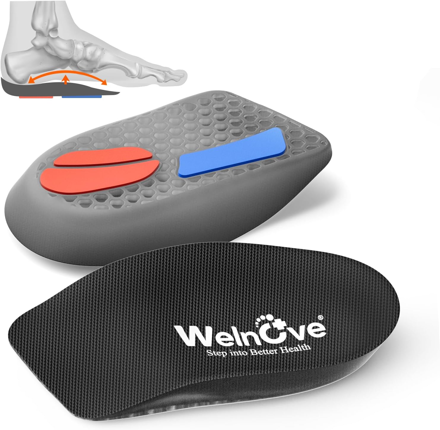 Heel Cup Plantar Fasciitis Inserts - Welnove Shock-Absorbing Soft Gel Heel Cushion Cups with Arch Support for Heel Spur Achilles Tendonitis Flat Feet - Heel Pads for Shoes,Women 10.5-13 Men 8.5-12