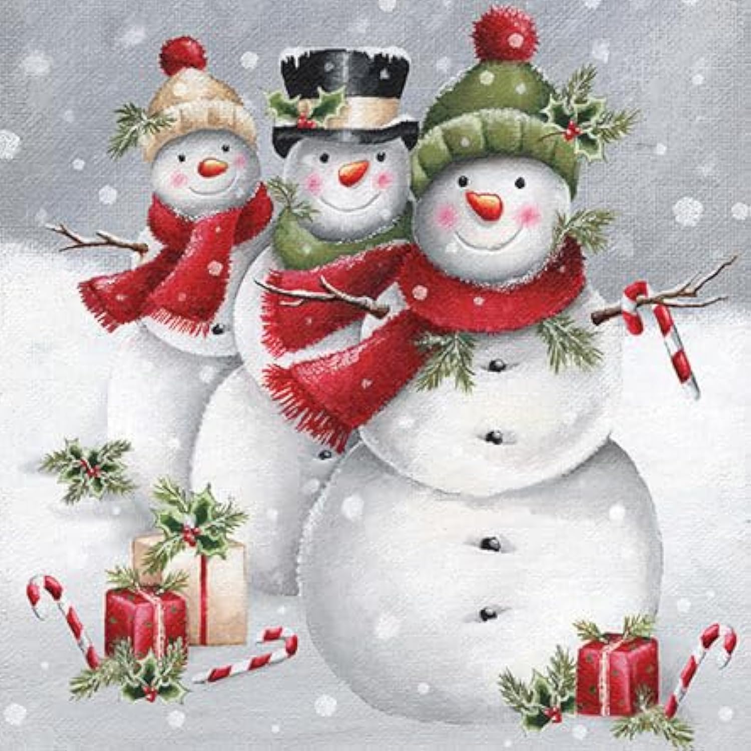 20ct 13x13 Decoupage Snowman Napkins - Christmas Paper Napkins for Kids - Disposable, Cute Smile
