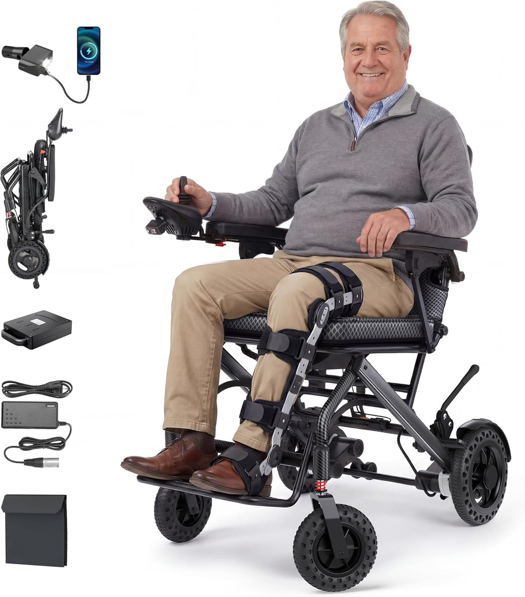 32lbs Lightweight Electric Wheelchair, Foldable Electric Wheelchair for Adults, Seniors, 360W Dual Motor Power Wheelchair 12.5 Miles for Travel, Park Hospital, 330 lbs Capacity-6Ah 16.5" Seat