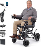 32lbs Lightweight Electric Wheelchair, Foldable Electric Wheelchair for Adults, Seniors, 360W Dual Motor Power Wheelchair 12.5 Miles for Travel, Park Hospital, 330 lbs Capacity-6Ah 16.5" Seat