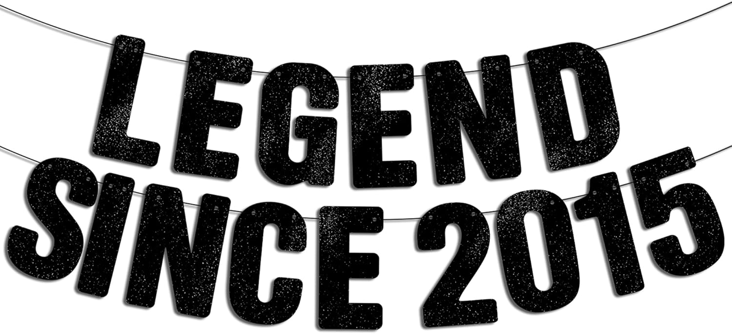 Pre-Strung Legend Since 2015 Black Glitter Banner, Happy 11th Birthday Decorations for Boy, 11 Year Old Anniversary Party Decor for Girl