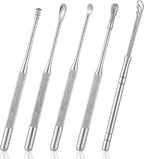 ElevateTech Ear Pick Earwax Removal Kit, 5 Pcs Stainless Metal Ear Cleansing Tool Set with Ears Spoon & Curette & Spiral Spring Reusable Earwax Removal Tool for Adults