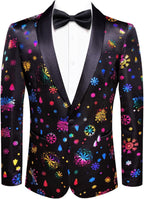 Hi-Tie Stylish Men Suit Jacket Blazer Shawl Lapel One Button Slim Fit Long Sleeve Jacket Tuxedo Party Dinner