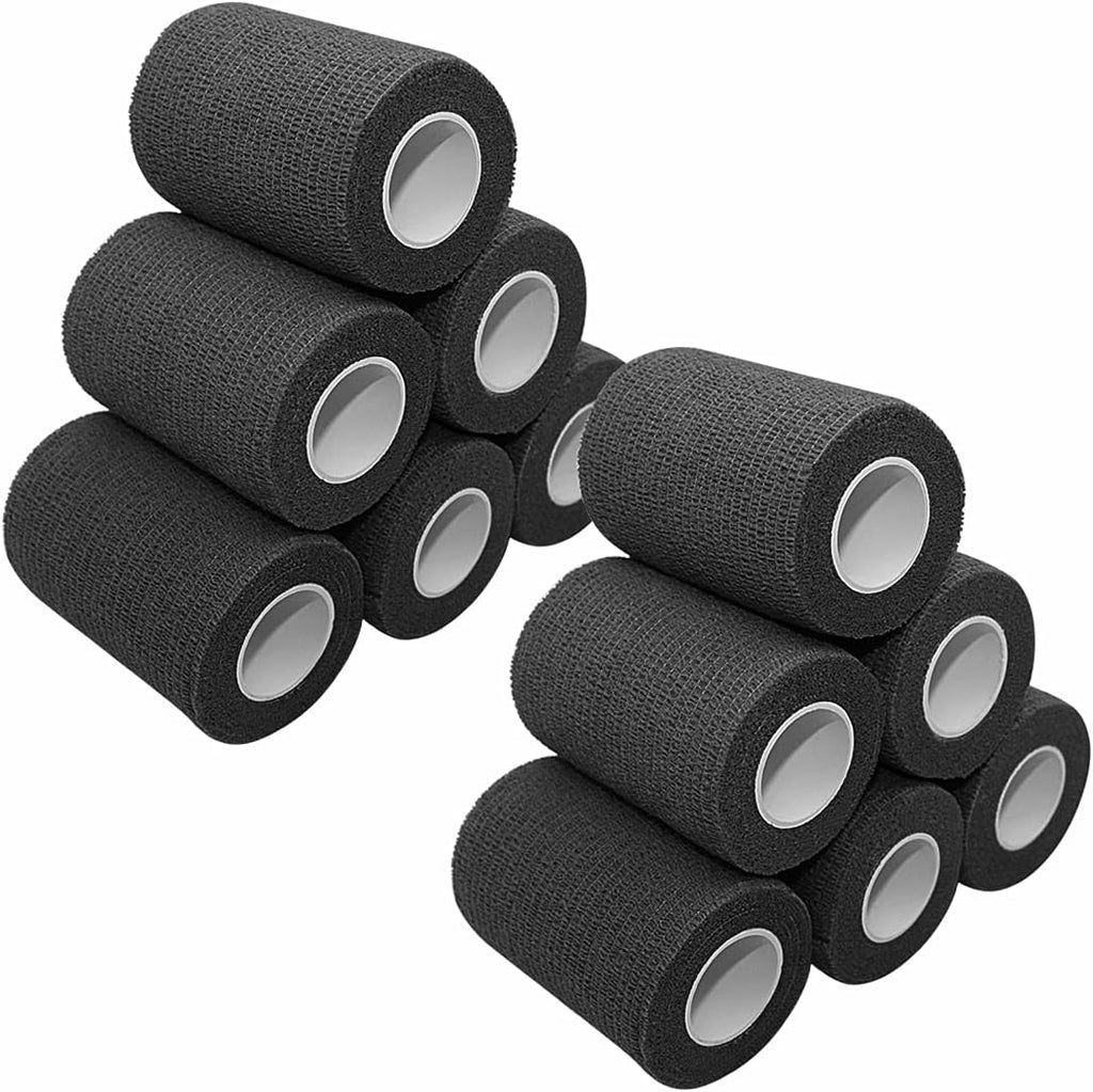 [12 Pack-3" x5Yards] MINGYUE Self Adhesive Bandage Wrap,Athletic Tape,Sports Tape,Wrist and Ankle Wrap Tape,Cohesive Bandage for Vet Tape(Black)